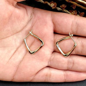 Gold Twisted Square Hoop Earring| Small Huggie hoop earrings Hypoallergenic Stainless Steel Gold Plated | Minimalist Gift,Everyday Hoop