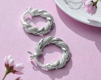 Boucles D'Oreilles Pendantes Forme Tire-Bouchon - Argent Sterling Véritable - Occasion Très Bon État