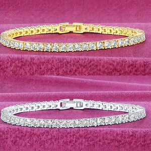 4mm Cubic Zirconia Tennis Bracelet for Women & Men | 18K Gold or Silver Plated Stainless Steel Chain | Sparkling CZ Jewelry Gift for Her/Him