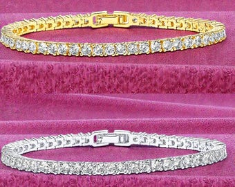 4mm Cubic Zirconia Tennis Bracelet for Women & Men | 18K Gold or Silver Plated Stainless Steel Chain | Sparkling CZ Jewelry Gift for Her/Him