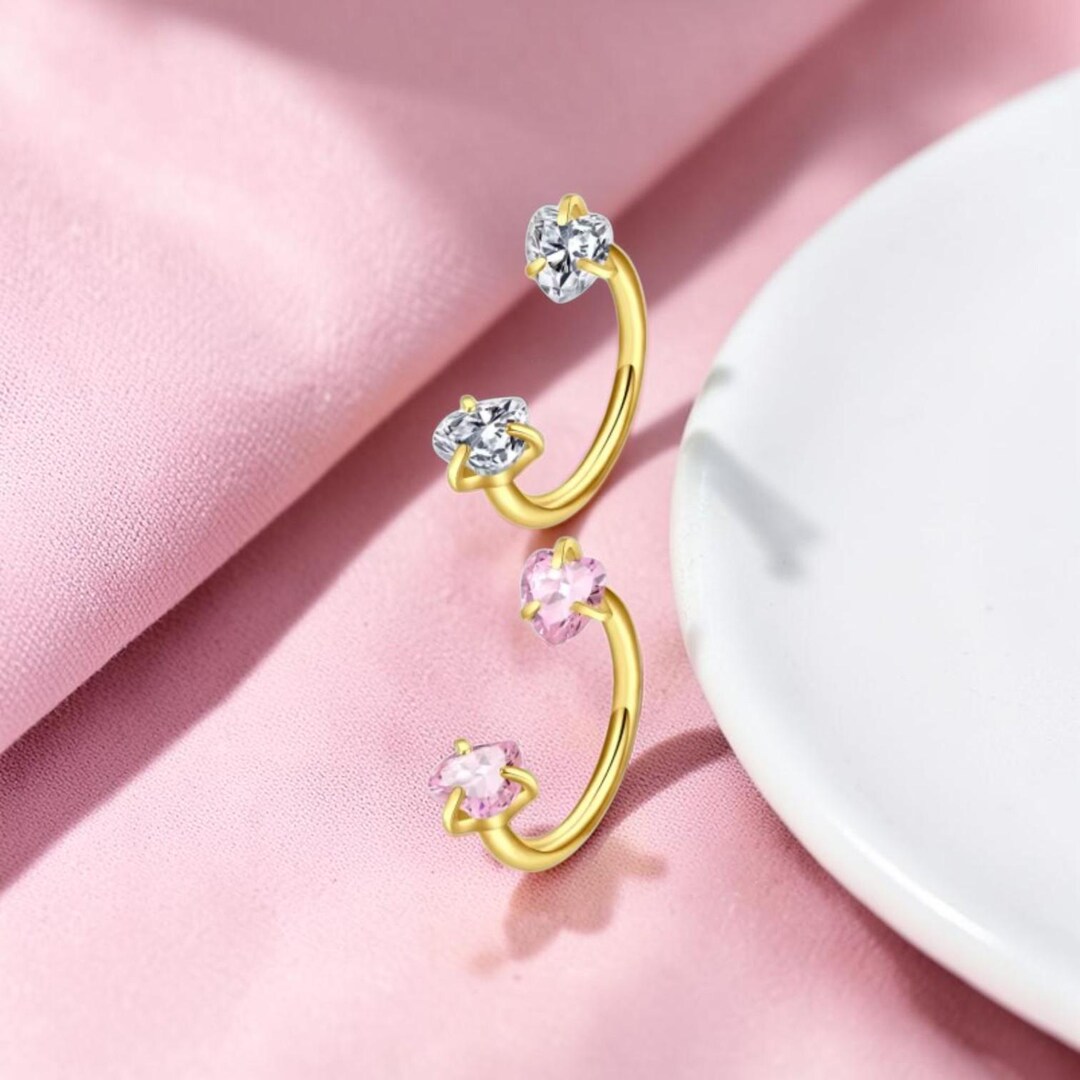 Threaded Nose Set 18G /horseshoe Nose Rings Set Pink CZ Surgical Steel Internally ...