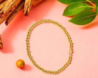 Bracelet de perles plaqué or 14 carats pour femme, chaîne de perles fine empilable réglable, bijoux minimalistes en or, or rose et argent, élégant