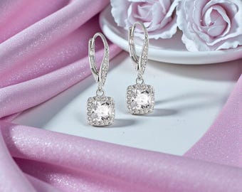 Silver Tone Cubic Zircon Drop Earrings for Women | Lever-back Dangle Earrings | Elegant Crystal Drop Jewelry | Timeless Gift for Her
