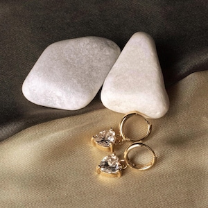 Heart CZ Dangle drop Huggie Earrings - Gold Drop Hoops - Minimalist Earrings -Tiny Huggie Earrings  Simple Earrings -Dangle Drop earrings