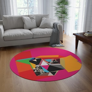 Colorful round rug Pink rug Round rug Circle rug for living room Unique carpet Unique rug Multicolor rug Modern carpet colorful Circular rug