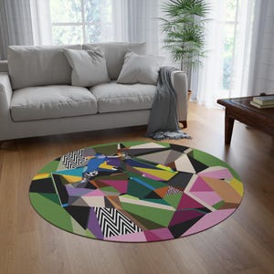 Colorful round rug Bright color rug round Carpet Unique rug for living room Circle rug abstract Geometric rug Multicolor carpet Round rug