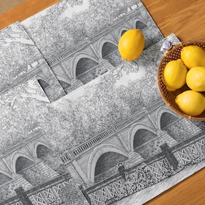 Table mats with printed original drawing &quot;Kuldiga&quot; Placemats set of 4 Dining table mats Unique Kitchen decor Housewarming gift Placemats