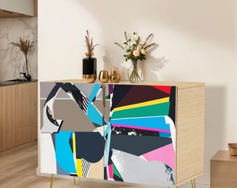 Multicolored sideboard Wooden Storage Cabinet Modern sideboard Modern credenza Unique sideboard Colorful sideboard Artistic sideboard