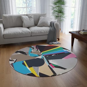 Round Rug Colorful rug Bright color rug round Carpet Unique rug for living room Circle rug Geometric rug Circular carpet Circle rug Modern