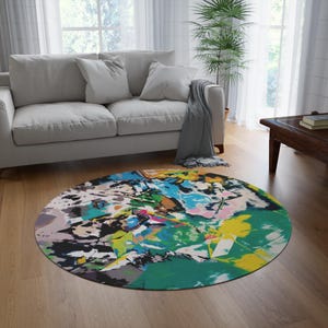 Round rug Colorful rug Bright color rug round Carpet Unique rug for living room Circle rug abstract Geometric rug Circular carpet Circle rug