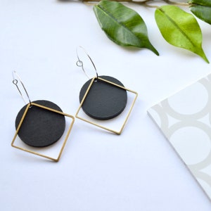 Brass bold earrings, boho earrings, black hoop earrings, black gold earrings, statement hoops