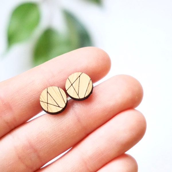 Wood stud earrings, bamboo earrings, wooden studs