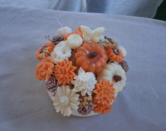 Autumn Centerpiece Candles in Scented Artisan Olive Wax and Artisan Ceramic Vase.