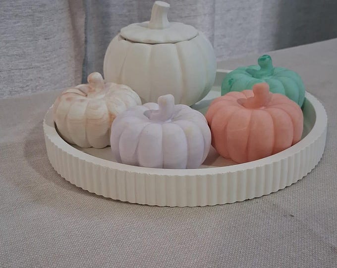 Handcrafted ceramic plaster tray and pumpkins