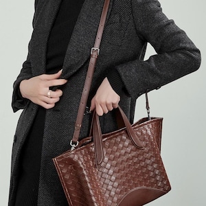 Woven Leather Tote Bag for Women, Large Capacity Shopper Bag, Genuine Leather Work Handbag, Braided Top Handle Bag, Everyday Slouchy Purse