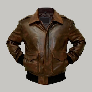 Men’s Brown Leather Bomber Jacket | Real Leather A2 Flight Jacket | Classic Aviator Pilot Coat | Handmade Vintage Outerwear