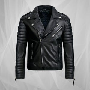Blouson motard en cuir noir premium pour hommes - Blouson moto élégant avec manches matelassées et détails de fermeture éclair
