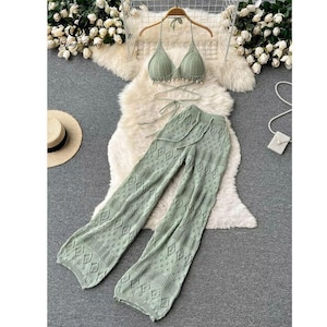 Knitted Halter Set Beach and Vacation Wear