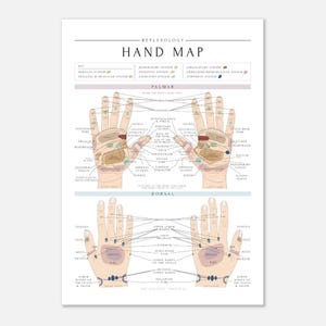 Reflexology Hand Map/Chart Print A1 (59.4 x 84.1  cm)