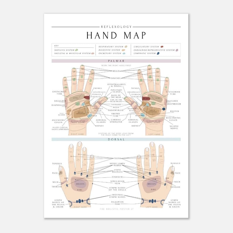Reflexology Hand Map/Chart Print 21x29.7 cm / 8x12"