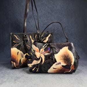 Bolso de hombro de flores de cuero pintado a mano, bolso grande, bolso personalizado, regalo para ella, bolso de verano, bolso de hombro de mujer