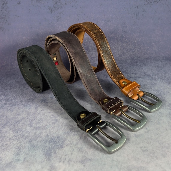 Handmade Cowhide Leather Belt, Brass Buckle, Vintage Style  display picture 2