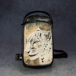 Hand painted art leopard chest bag, personalized bag, vintage crossbody bag, summer chest bag, women&#39;s chest bag, Gift for her,birthday gift