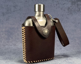 Handgefertigte Leder Whisky Flasche, Rindsleder, Retro Style