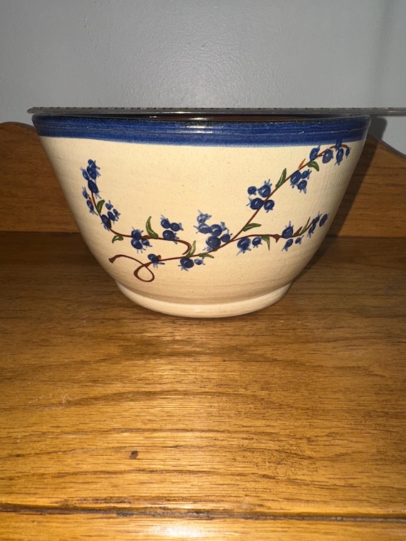 Vintage Olde Cape Cod Stoneware Mixing Bowl – 1987 Blueberry Farmhouse Pottery
