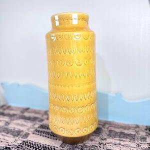 Vintage Ceramiche Tadinate Italian Art Pottery Vase 13 Inch Mustard Yellow Textured Ceramic Mid Century Modern Home Decor Made in Italy