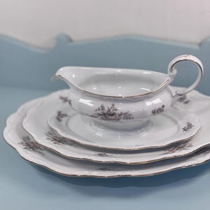 Vintage Johann Haviland Gravy Boat Underplate Set, Floral China Gold Trim