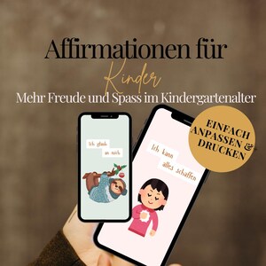Carte di affermazione per i bambini dell'asilo: inizio di giornata positivo, rafforzamento della fiducia in se stessi. Collegamento a Canva personalizzabile.