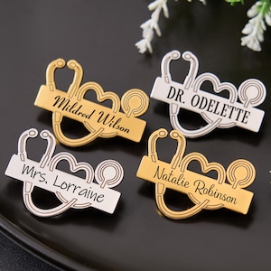 Custom Stethoscope Pin,Personalized Nurse Name Tag with Heart Outline,Engraved Badge For Doctor,Medical Student Nameplate,Gift For Doctor