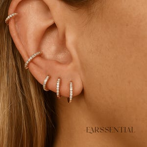 2PCS Stainless Steel Hoop Earrings, Crystal Huggie Earrings, Pave CZ Huggie Hoop, Minimalist Cubic Zirconia Hoop Earring, Dainty Huggie Hoop