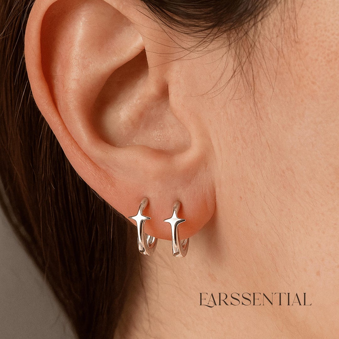 Shooting Star Hoop Earrings, 925 Sterling Silver Star Earrings, Minimalist Star Huggie Earrings, Dainty Celestial Earrings - Etsy Japan