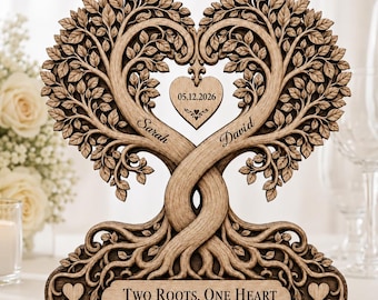 Gepersonaliseerde paar hart boom houten blok, huwelijksverjaardagscadeau, naambord koppels, levensboom verlovingscadeau, decor bruiloft aandenken