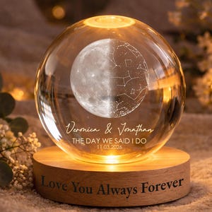 Custom Moon Phase Star Map by Date Lamp,Crystal Ball Night Light,Wedding Anniversary Couple Gift,Constellation Map,Birthday Gift for Him Her