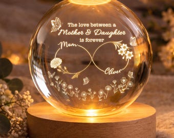 Lámpara de noche personalizada con bola de cristal para madre e hija, símbolo del amor entre madre e hija, regalo para el Día de la Madre, regalo de cumpleaños para mamá, regalo para la abuela.