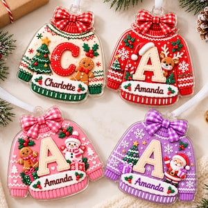 Personalized Alphabet Ornament,Sweater Kid Name Ornament,Family Ornament,Kid Christmas Gift,Stocking Tag for Xmas,Mini Sweater Holiday Decor
