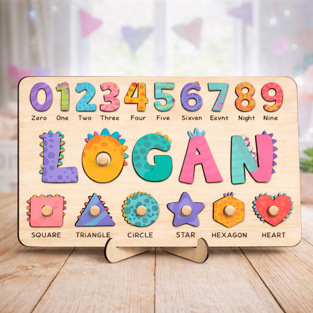 Name Frame Toy Personalized Wooden Name Puzzle – Custom Toddler Name Toy With Numbers ...