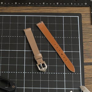Ladies Beige Leather Watch Band, Replacement Women Watch Strap 10mm 12mm 14mm, Quick Release Slim Leather Band, Gift For Mom, Gift For Her
