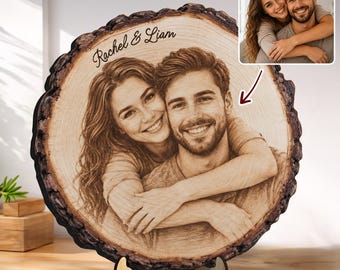 Custom Couple Photo Portrait Sign,Just Engaged Frame,Rustic Anniversary Wedding Memorial Gift,Wedding Keepsake,Wood Picture on Wood Couple