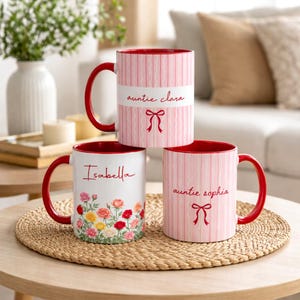 Tante Becher, Babymitteilung Geschenk für Tante, Tia Zia Kaffeetasse, personalisierte Schwangerschaft offenbaren, neue Tante Geschenkidee, benutzerdefinierte Namenstasse Bild 3