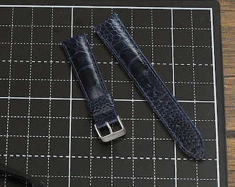 Custom Navy Blue Ostrich Leather Watch Band 12mm-26mm, Replacement Leather Wristwatch Strap Quick Release, Ostrich Leather Strap
