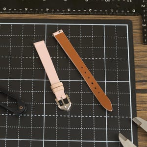 Ladies Pink Leather Watch Band, Replacement Women Watch Strap 10mm 12mm 14mm, Quick Release Slim Leather Band, Gift For Mom, Gift For Her