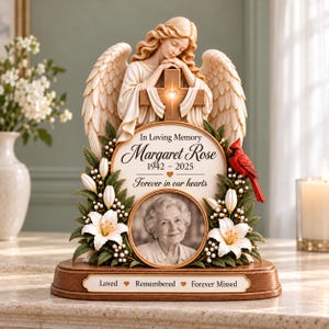 Bloco de madeira personalizado para memorial cristão, presente personalizado com foto em memória de alguém querido, presente em homenagem ao falecimento da mãe ou da avó.