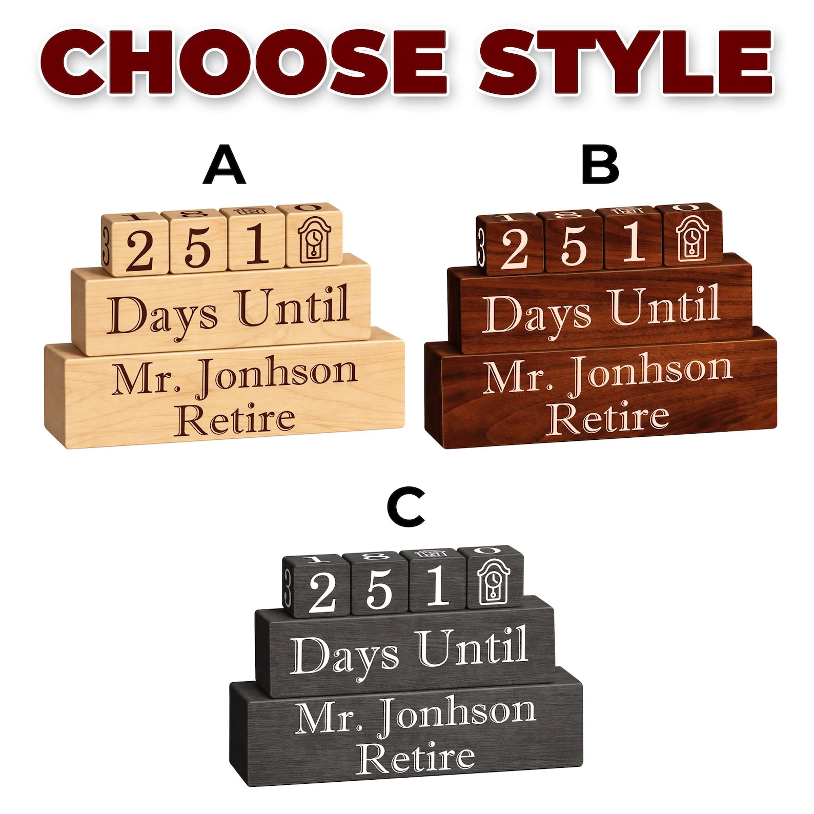 Custom Retirement Countdown Blocks,days Until Retire Blocks, Retirement ...