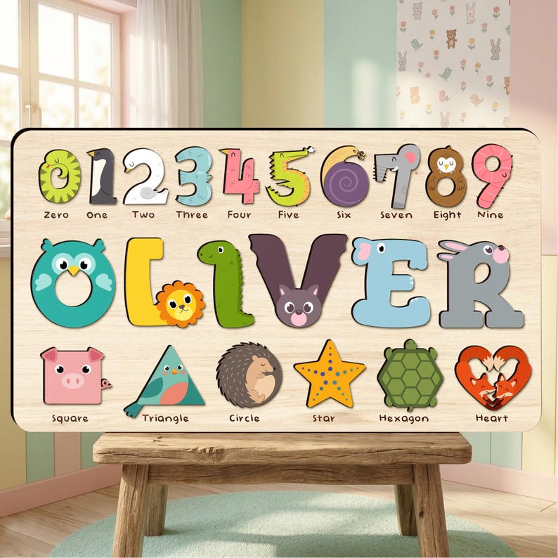 Personalized Wooden Name Puzzle – Custom Toddler Name Toy With Numbers ...