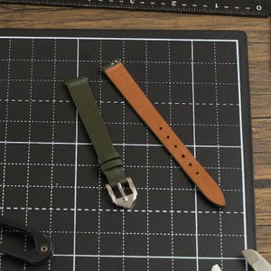 Ladies Green Leather Watch Band, Replacement Women Watch Strap 10mm 12mm 14mm, Quick Release Slim Leather Band, Gift For Mom, Gift For Her
