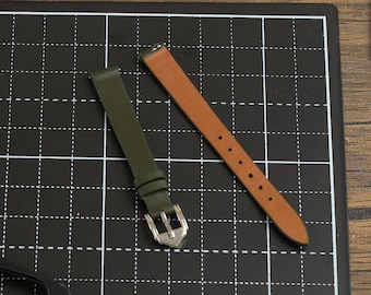 Ladies Green Leather Watch Band, Replacement Women Watch Strap 10mm 12mm 14mm, Quick Release Slim Leather Band, Gift For Mom, Gift For Her